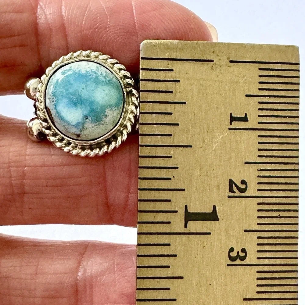 Navajo Turquoise Ring Blue Golden Hills Sz‎ 7.5 Sterling Signed Martinez Native